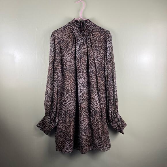 FRAME high neck leopard silk mini dress - Picture 1 of 13